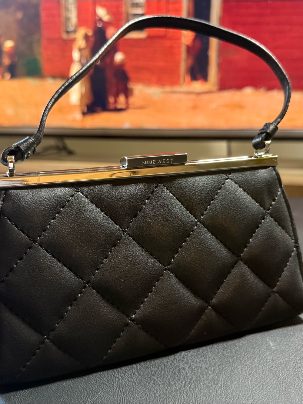 Y2K Nine West Blacked Quilted Chrome Clasp Frame Mini Evening Bag